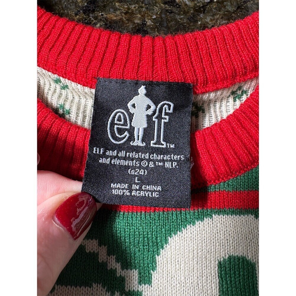 Elf Movie Son of a Nutcracker Ugly Christmas Sweater Men's L Green Red - Picture 6 of 7